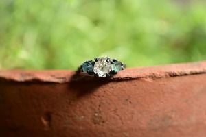 Raw Diamond Trillion Engagement Ring Aquamarine Rough Diamond Natural Un…